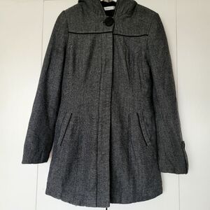 Rickis Tweed Hooded Pea Coat Black and Grey Size Small Petite